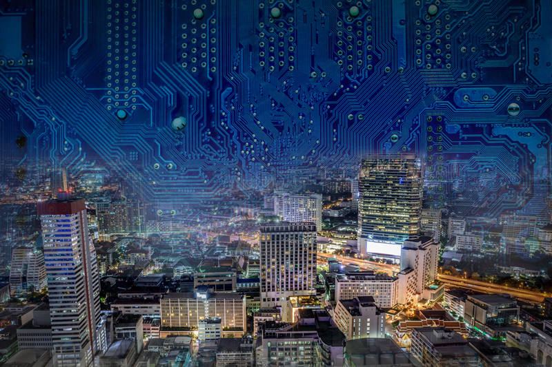 city with digital graphics